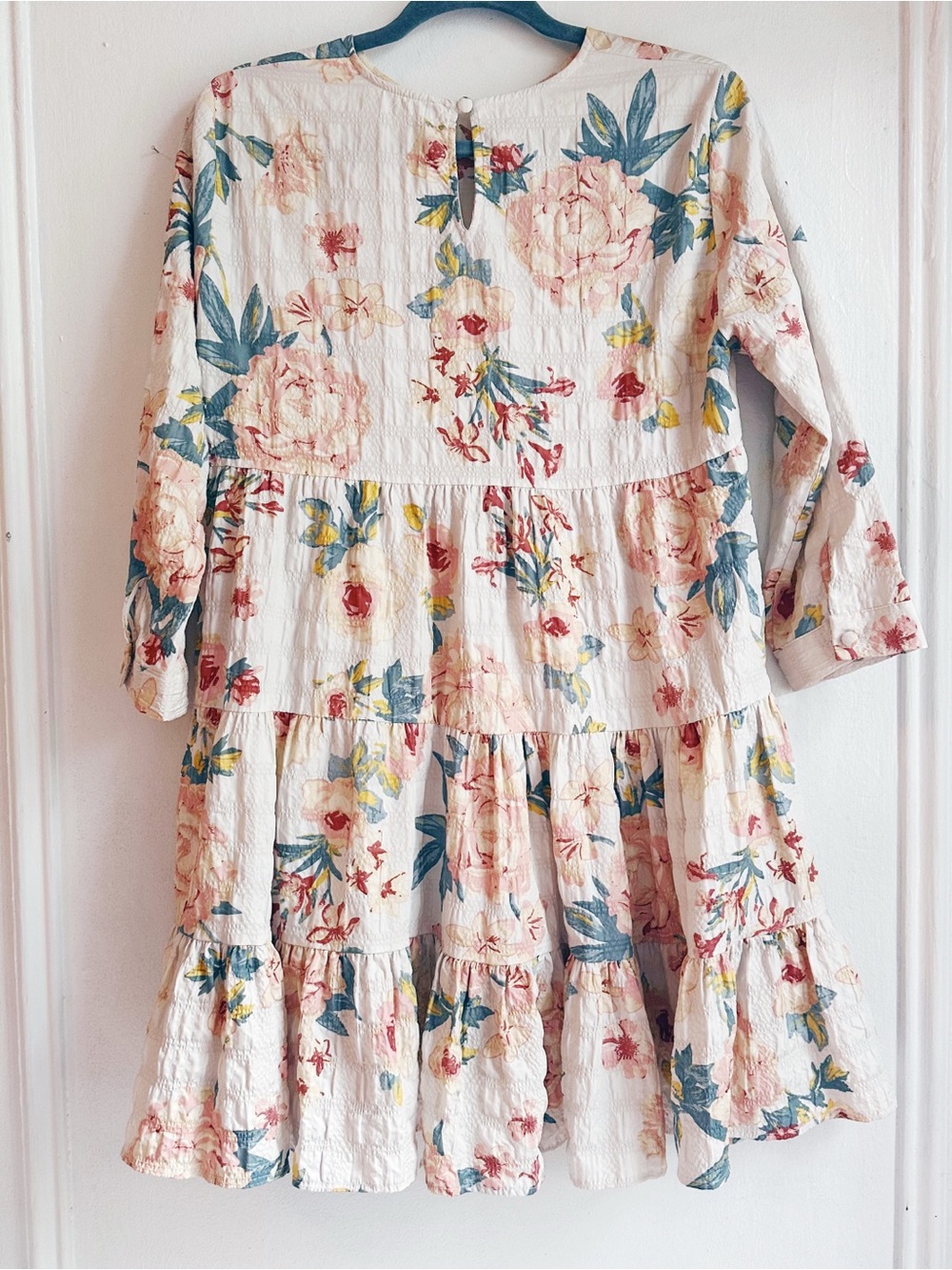 Zara The Sharon Floral Ruffle Tiered Mini Dress White Pink Small Flowy Swing - Picture 5 of 7